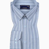 Gray & White Striped Cotton Shirt – Regular Fit Full Sleeves