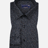 Black Floral Cotton Shirt – Regular Fit Full Sleeves