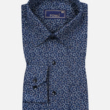 Navy Blue Floral Cotton Shirt – Regular Fit Full Sleeves