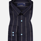 Black Striped Cotton Shirt – Regular Fit Full Sleeves