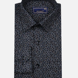 Black Floral Cotton Shirt – Regular Fit Full Sleeves