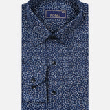 Navy Blue Floral Cotton Shirt – Regular Fit Full Sleeves