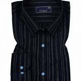 Navy Blue Striped Cotton Shirt – Regular Fit