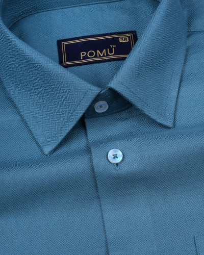 Solid Teal Blue Cotton Shirt – Regular Fit Full Sleeves