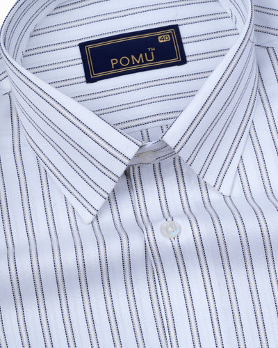 White Textured Cotton Shirt – Regular Fit Full Sleeves | Subtle Self-Striped Elegance