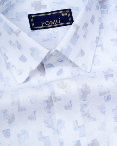 White Floral Cotton Shirt – Regular Fit Full Sleeves