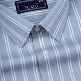 Gray & White Striped Cotton Shirt – Regular Fit Full Sleeves