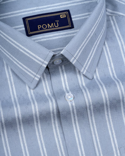 Gray & White Striped Cotton Shirt – Regular Fit Full Sleeves