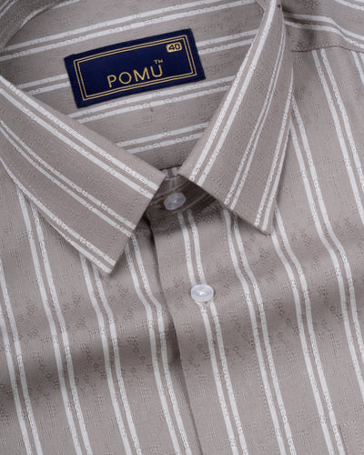 Beige Striped Cotton Shirt – Regular Fit Full Sleeves