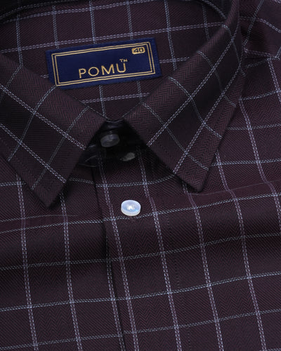 Maroon Striped Cotton Shirt – Regular Fit Full Sleeves