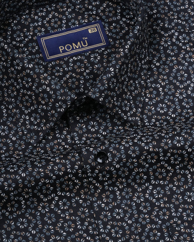 Black Floral Cotton Shirt – Regular Fit Full Sleeves