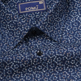 Navy Blue Floral Cotton Shirt – Regular Fit Full Sleeves