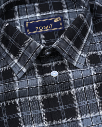 Black & Gray Panel Cotton Shirt – Regular Fit Full Sleeves | Bold Dual-Tone Design