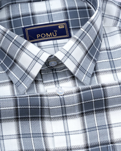 White & Grey Striped Cotton Shirt – Regular Fit Full Sleeves