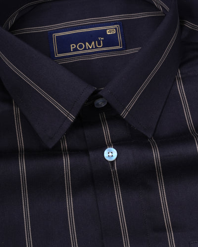 Black Striped Cotton Shirt – Regular Fit Full Sleeves
