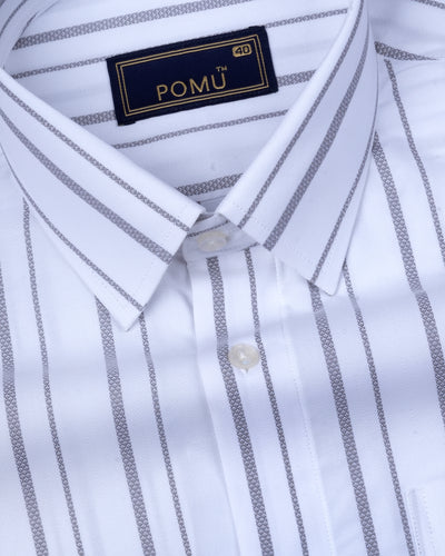 White Textured Cotton Shirt – Regular Fit Full Sleeves | Elegant Self-Stripe Design