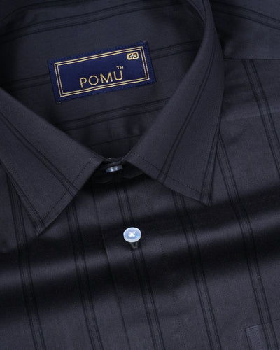 Black Textured Cotton Shirt – Regular Fit Full Sleeves