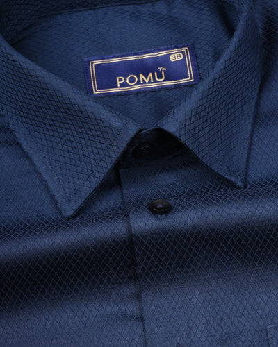 Solid Navy Blue Cotton Shirt – Regular Fit Full Sleeves