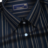Navy Blue Striped Cotton Shirt – Regular Fit