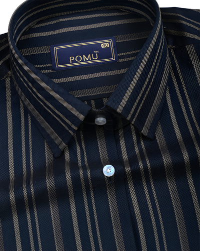 Navy Blue Striped Cotton Shirt – Regular Fit