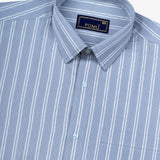 Gray & White Striped Cotton Shirt – Regular Fit Full Sleeves