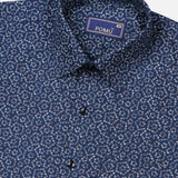 Navy Blue Floral Cotton Shirt – Regular Fit Full Sleeves