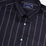 Black Striped Cotton Shirt – Regular Fit Full Sleeves
