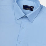 Solid Sky Blue Cotton Shirt – Regular Fit Full Sleeves | Fresh & Cool Everyday Essential