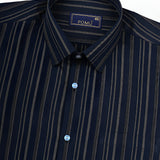 Navy Blue Striped Cotton Shirt – Regular Fit