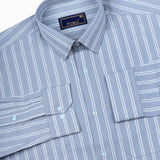 Gray & White Striped Cotton Shirt – Regular Fit Full Sleeves