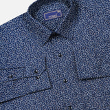 Navy Blue Floral Cotton Shirt – Regular Fit Full Sleeves