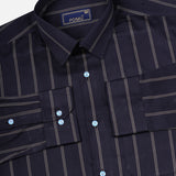 Black Striped Cotton Shirt – Regular Fit Full Sleeves