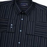 Navy Blue Striped Cotton Shirt – Regular Fit