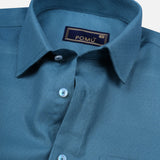 Solid Teal Blue Cotton Shirt – Regular Fit Full Sleeves