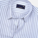 White Textured Cotton Shirt – Regular Fit Full Sleeves | Subtle Self-Striped Elegance