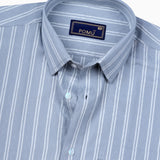 Gray & White Striped Cotton Shirt – Regular Fit Full Sleeves