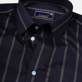 Black Striped Cotton Shirt – Regular Fit Full Sleeves
