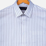 White Textured Cotton Shirt – Regular Fit Full Sleeves | Subtle Self-Striped Elegance