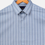 Gray & White Striped Cotton Shirt – Regular Fit Full Sleeves