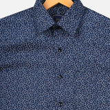 Navy Blue Floral Cotton Shirt – Regular Fit Full Sleeves