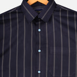 Black Striped Cotton Shirt – Regular Fit Full Sleeves
