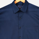 Solid Navy Blue Cotton Shirt – Regular Fit Full Sleeves