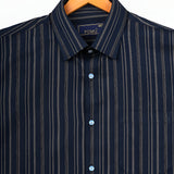 Navy Blue Striped Cotton Shirt – Regular Fit