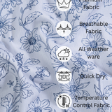 White Shirt with Marine Blue Floral Print for Men – Giza Cotton, Dobby Print, Regular Fit, Full Sleeves | Breezy Resort-Inspired Shirt for Everyday Style