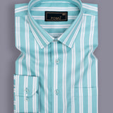 UrbanJet Green Stripe Shirt – Giza Cotton, Regular Fit, Full Sleeves | Men’s Modern Smart Casual Shirt