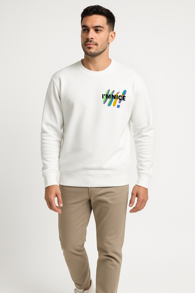 Rock White Sweatshirt for Men – 240 GSM, Temperature-Control Fabric, Breathable & Soft Feel | Full Sleeves, Regular Fit Pullover