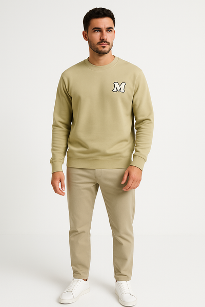 CloudMist Vanilla Beige Sweatshirt – 240 GSM Temperature-Control Fabric, Soft Feel & Breathable | Men’s Full Sleeve Winter Basic