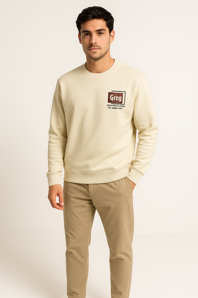 AlbaCore Spanish White Sweatshirt – 240 GSM, Soft & Breathable Temperature-Control Fabric | Men’s Full Sleeve Clean Winterwear