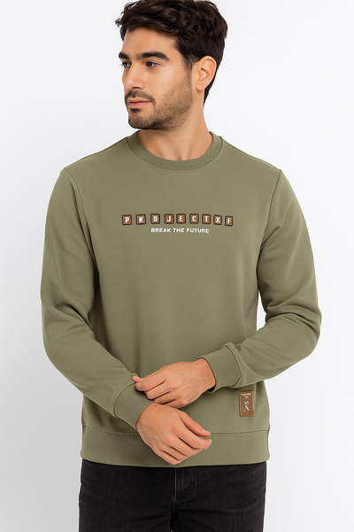 EarthForm Olive Green Sweatshirt – 240 GSM Temperature-Control Fabric, Soft & Breathable | Men’s Full Sleeve Minimal Pullover