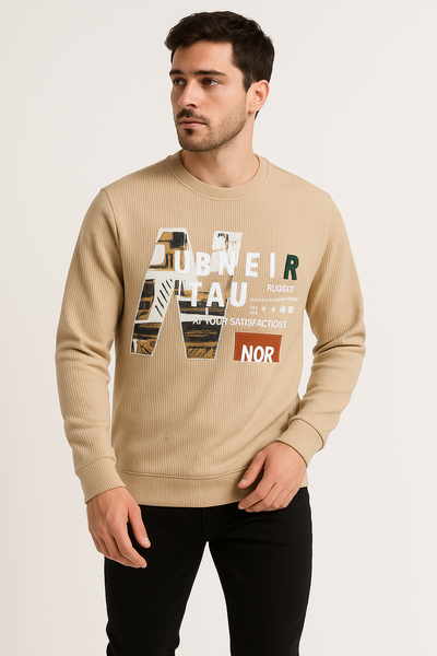 SandStone French Beige Sweatshirt – 240 GSM Temperature-Control Fabric, Ultra-Soft & Breathable | Full Sleeve Men’s Pullover